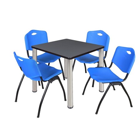 TB3030GYBPCM47BE 30 in. Kee Square Breakroom Table, Grey & Chrome & 4 in. M Stack Chairs - Blue